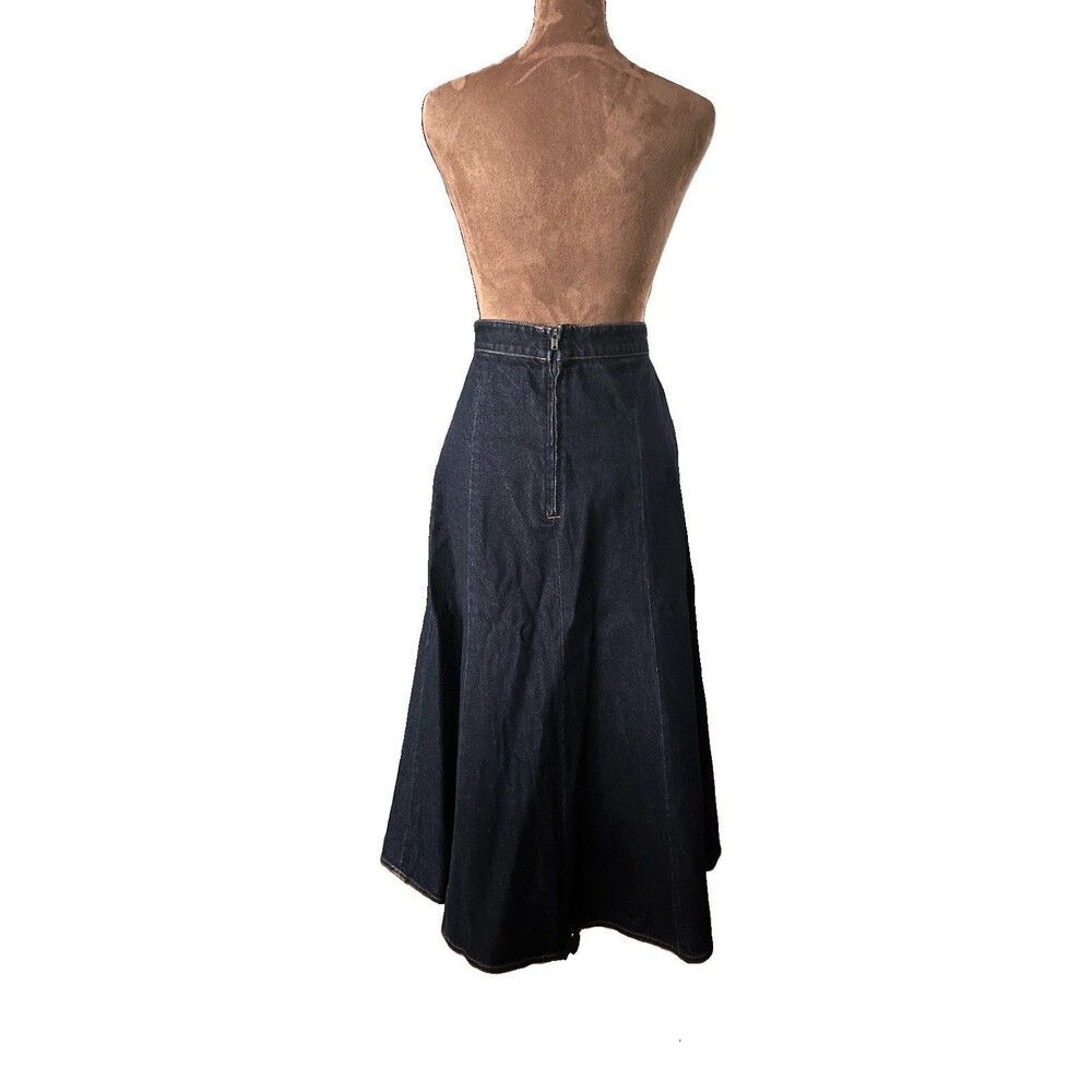 H&M Edition Midi A Line Dark Blue Denim Skirt Size 6 Pockets - Picture 4 of 8
